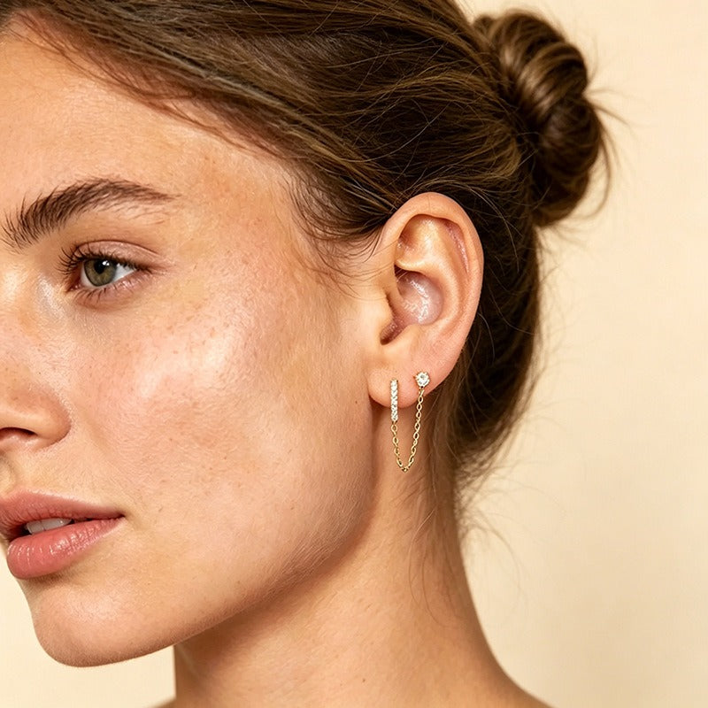 Silver Single-Row Diamond Stud Earrings