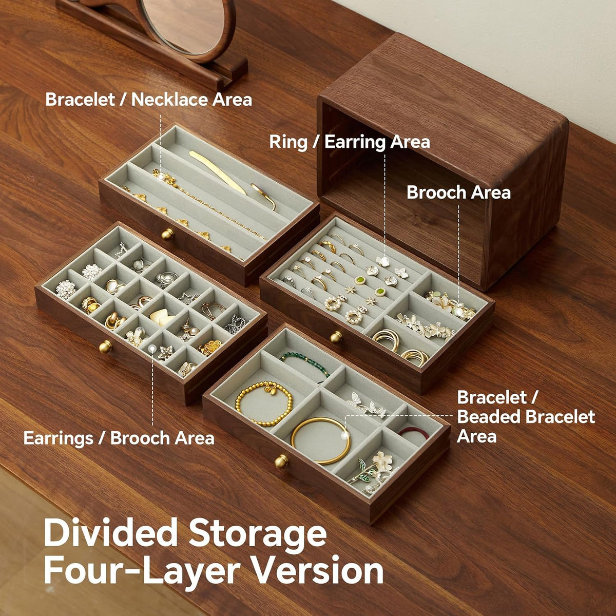 Elegant Wooden Jewelry Box with 4 Drawers for Men and Women - Perfect Storage Solution