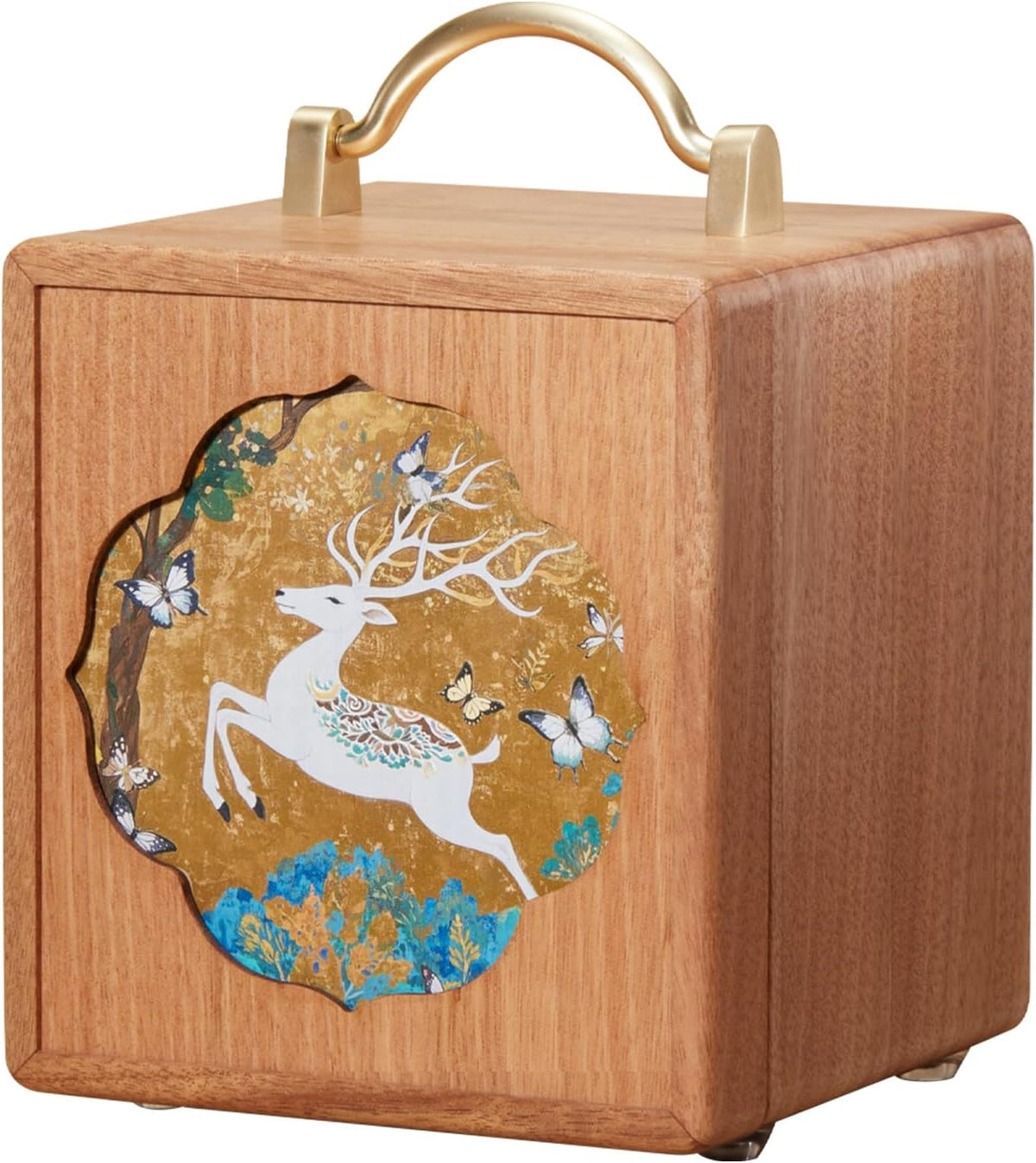 Elegant Walnut Wooden Jewelry Box for Women - 4 Tier with Charming White Deer Print and Handle