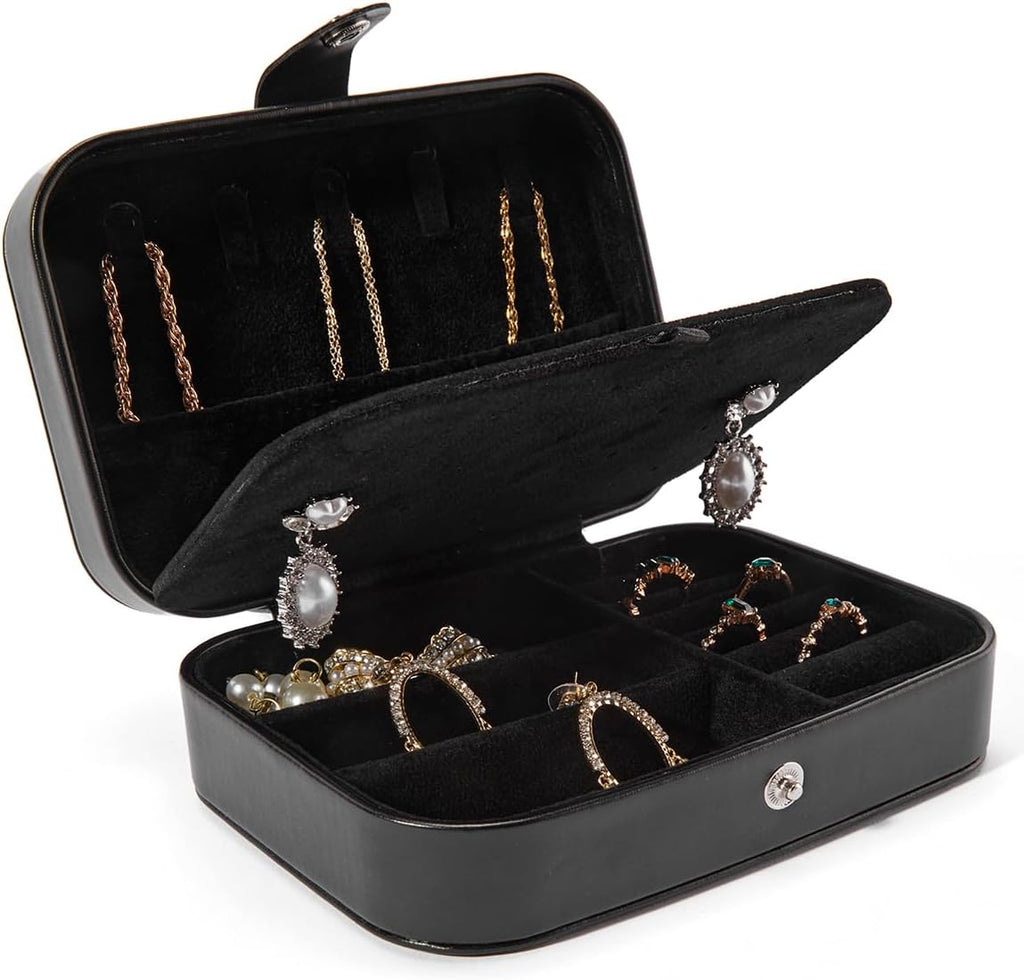 Chic PU Leather Travel Jewelry Box - 2 Layer Portable Organizer for Rings, Earrings, Necklaces & Bracelets