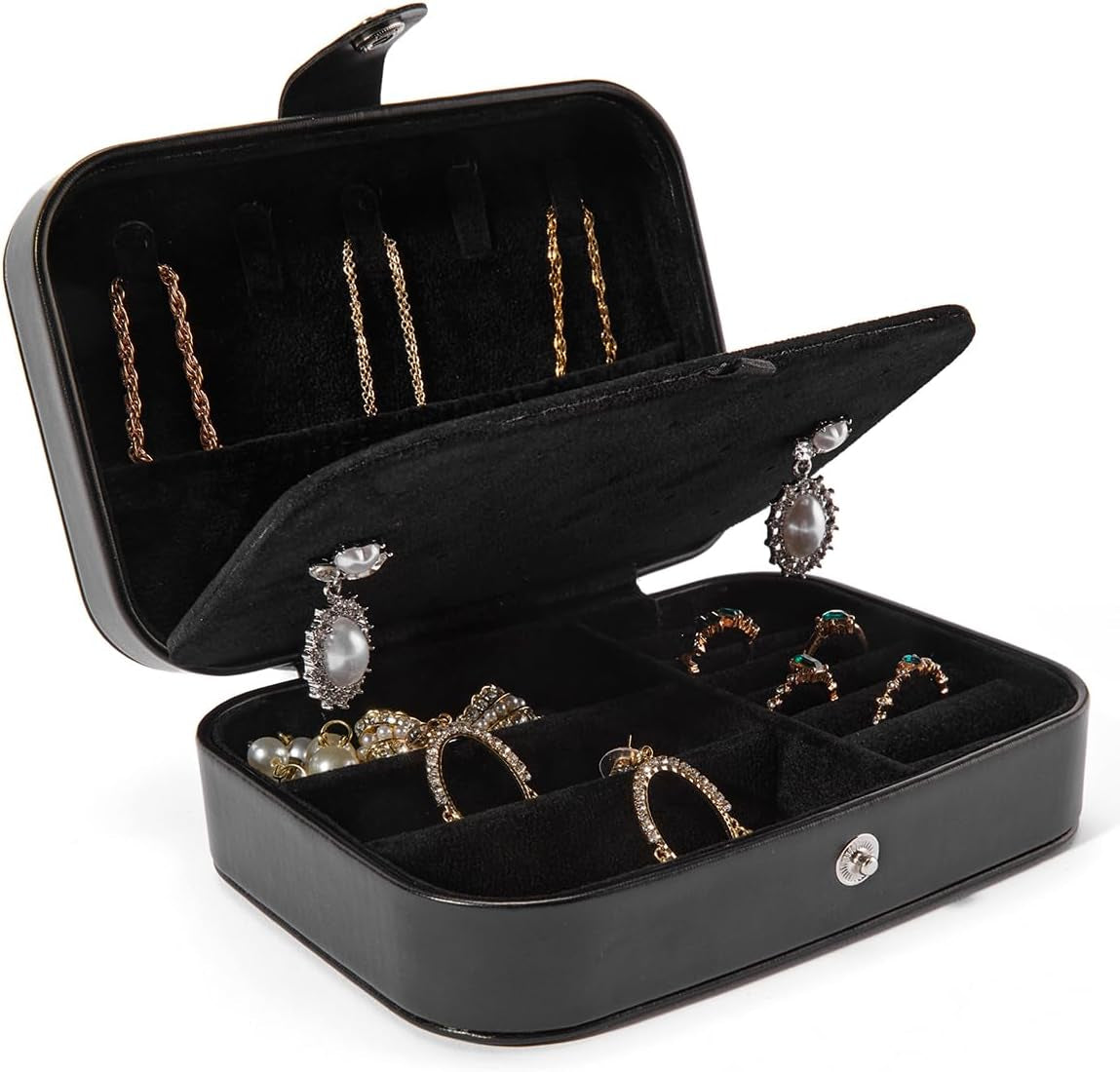 Chic PU Leather Travel Jewelry Box - 2 Layer Portable Organizer for Rings, Earrings, Necklaces & Bracelets