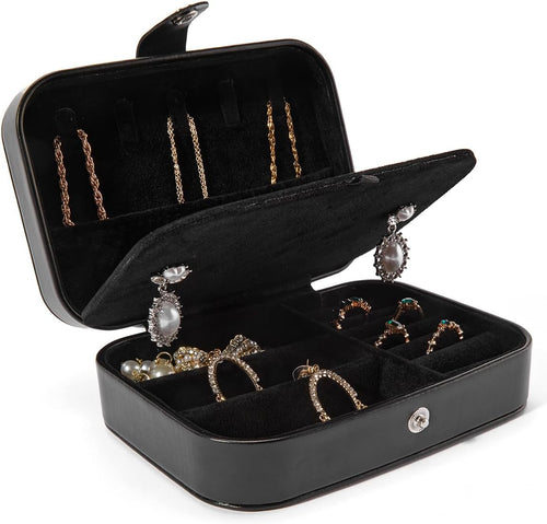 Chic PU Leather Travel Jewelry Box - 2 Layer Portable Organizer for Rings, Earrings, Necklaces & Bracelets