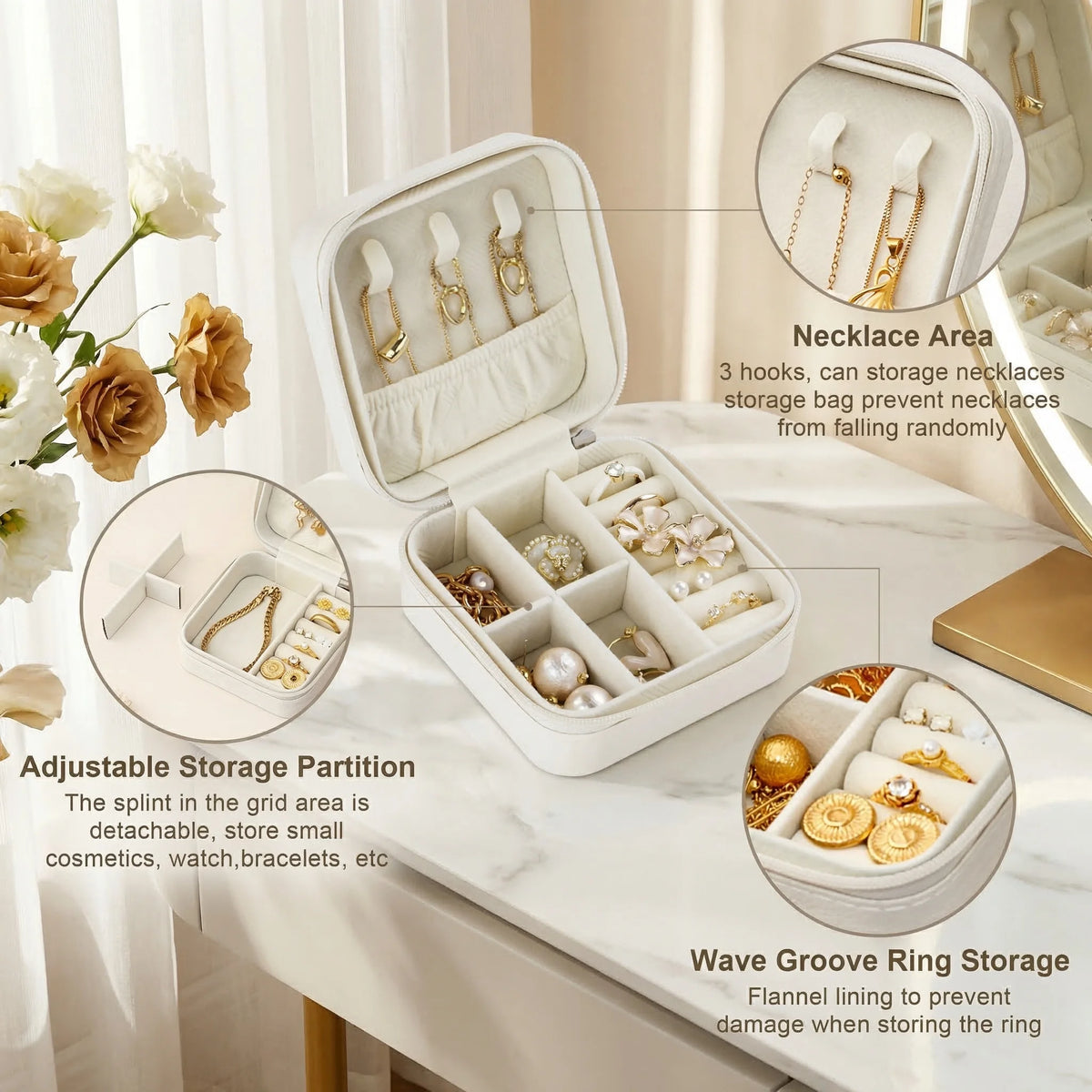 Chic Mini Travel Jewelry Box - Stylish Leather Organizer for Earrings, Rings, and Necklaces - Perfect Gift for Women and Girls